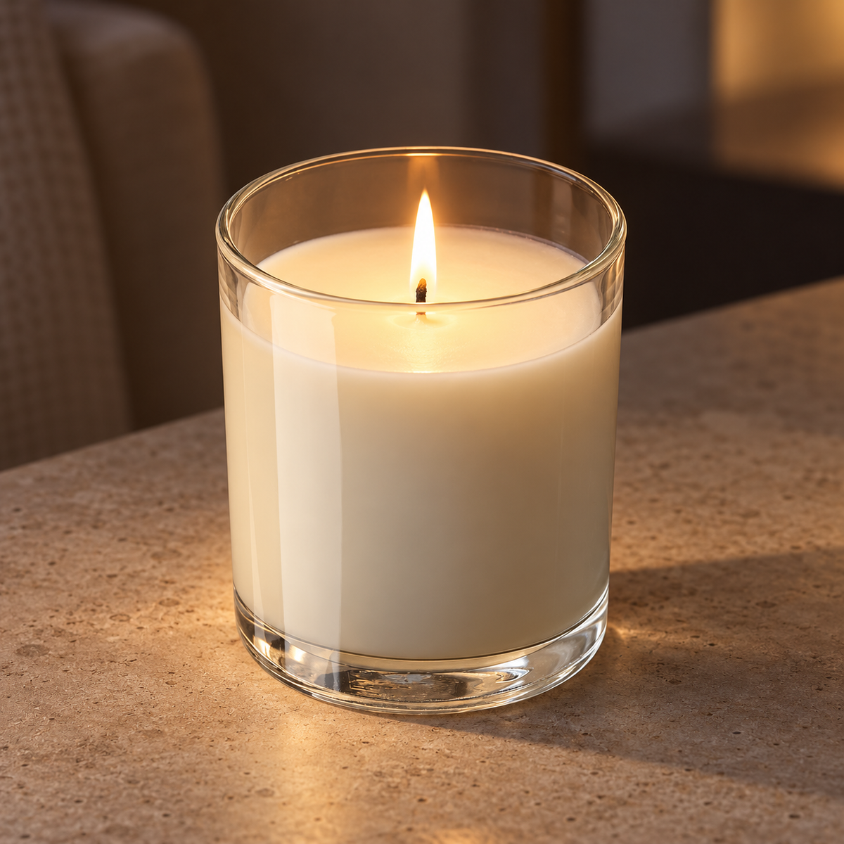Detail eines enthaltenen Artikels aus: Duftkerzen im Glas, 3er-Set in Hellbeige. Die Hauptansicht zeigt das vollständige Set.