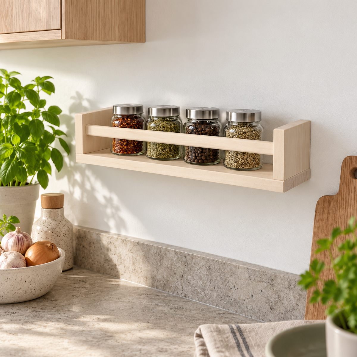Detail eines enthaltenen Artikels aus: Gewürzregale aus Holz im 2er-Set, je 40 cm. Die Hauptansicht zeigt das vollständige Set.