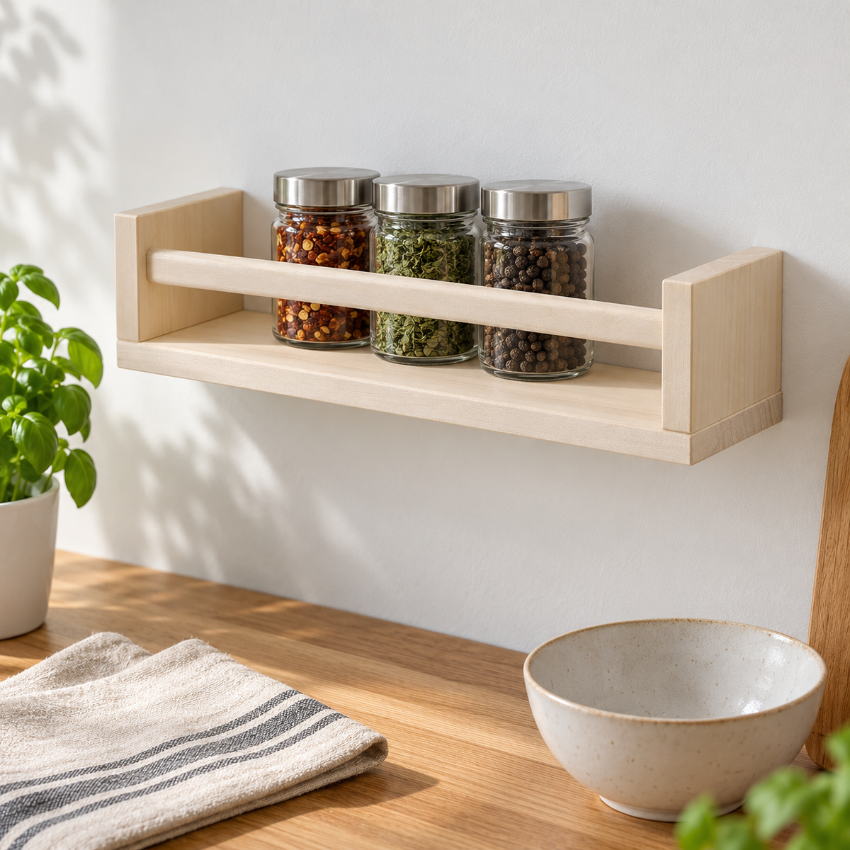Detail eines enthaltenen Artikels aus: Gewürzregale aus Holz im 2er-Set, je 40 cm. Die Hauptansicht zeigt das vollständige Set.