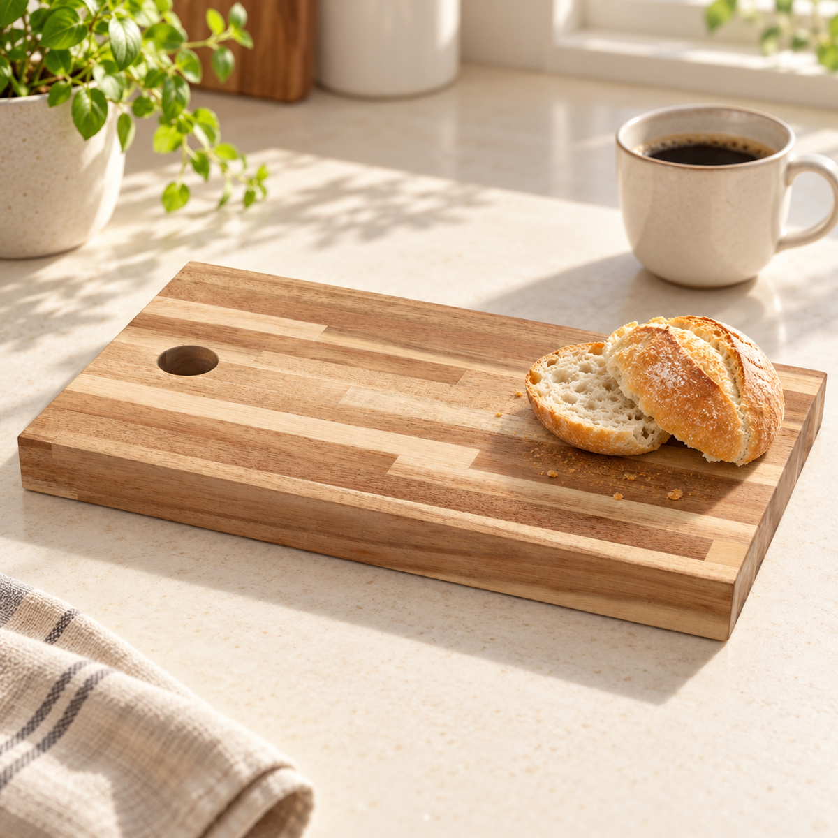 Detail eines enthaltenen Artikels aus: Küchen-Set: Holzbrett mit Salz- und Pfeffermühlen. Die Hauptansicht zeigt das vollständige Set.