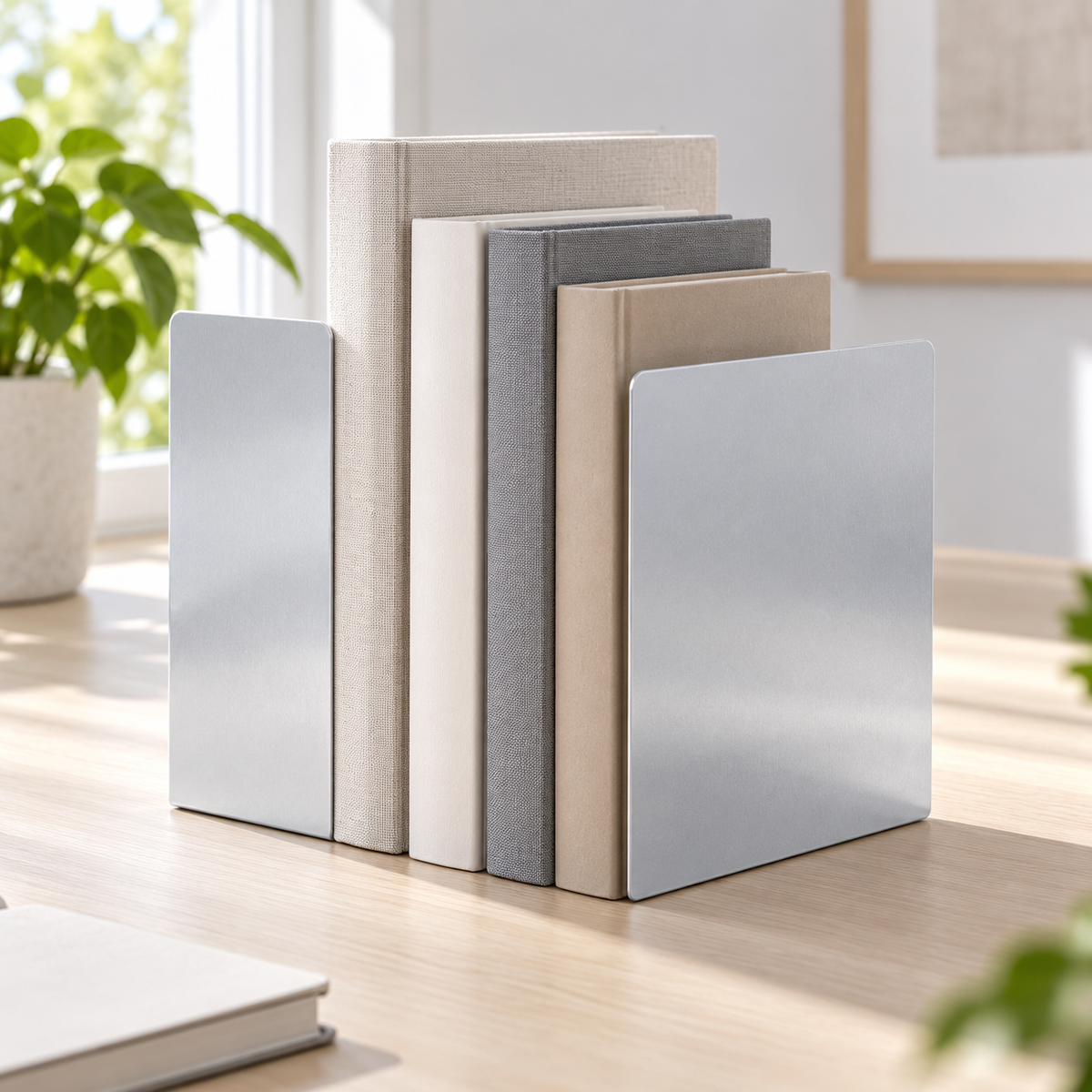 Ansicht 3: Buchstützen in Silber.