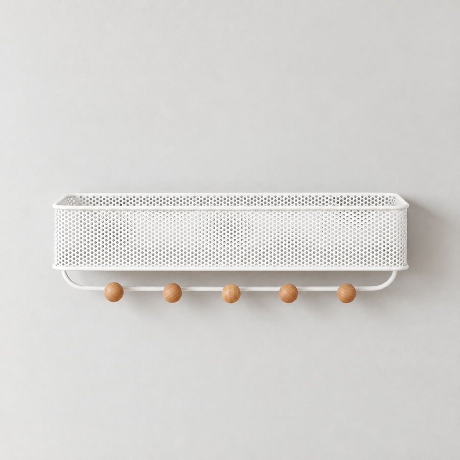Ansicht 4: Wandorganizer mit Korb und fünf Haken.
