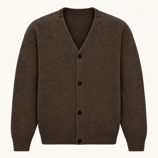 Strickcardigan mit V-Ausschnitt und vier Knöpfen, Braun