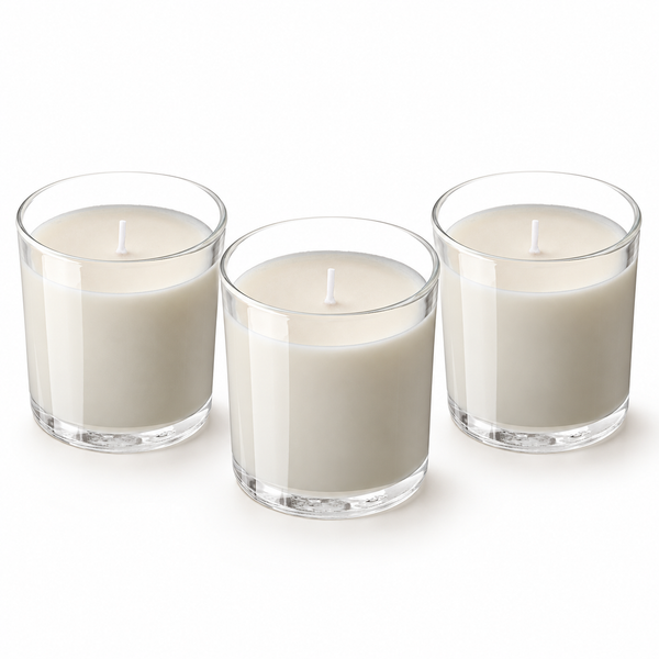 Duftkerzen im Glas, Vanille, 3er-Set in Hellbeige