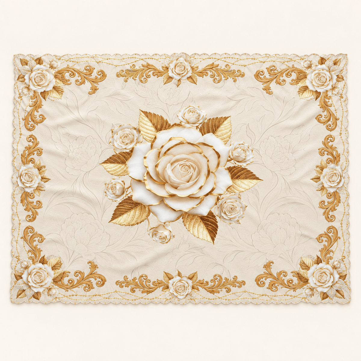 Tischdecke mit Rosenmuster, Beige, 140 × 180 cm, Hauptansicht