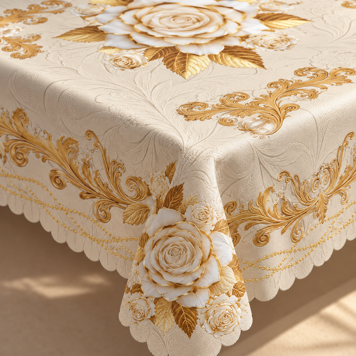 Tischdecke mit Rosenmuster, Beige, 140 × 180 cm, Detail- oder Anwendungsansicht 3