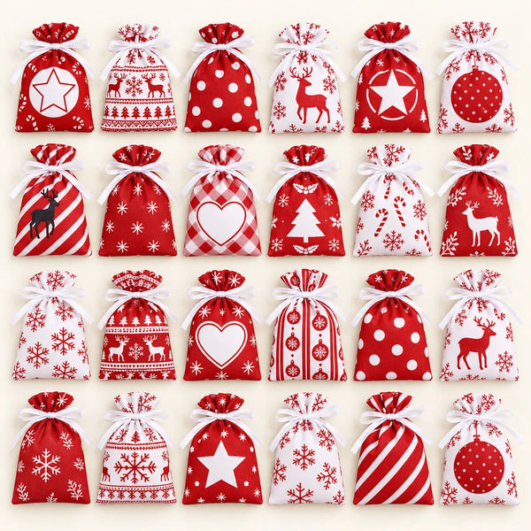 Adventskalender zum Befüllen, 24 Säckchen aus Stoff