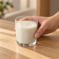 Detail eines enthaltenen Artikels aus: Duftkerzen im Glas, 3er-Set in Hellbeige. Die Hauptansicht zeigt das vollständige Set.