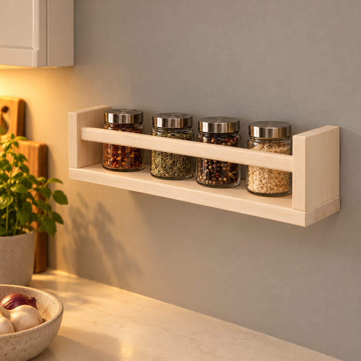 Detail eines enthaltenen Artikels aus: Gewürzregale aus Holz im 2er-Set, je 40 cm. Die Hauptansicht zeigt das vollständige Set.