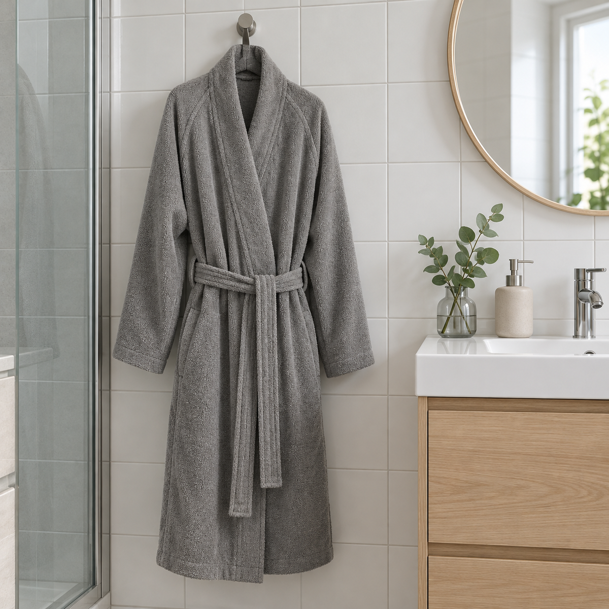 Ansicht 2: Bademantel mit Bindegürtel, Grau.
