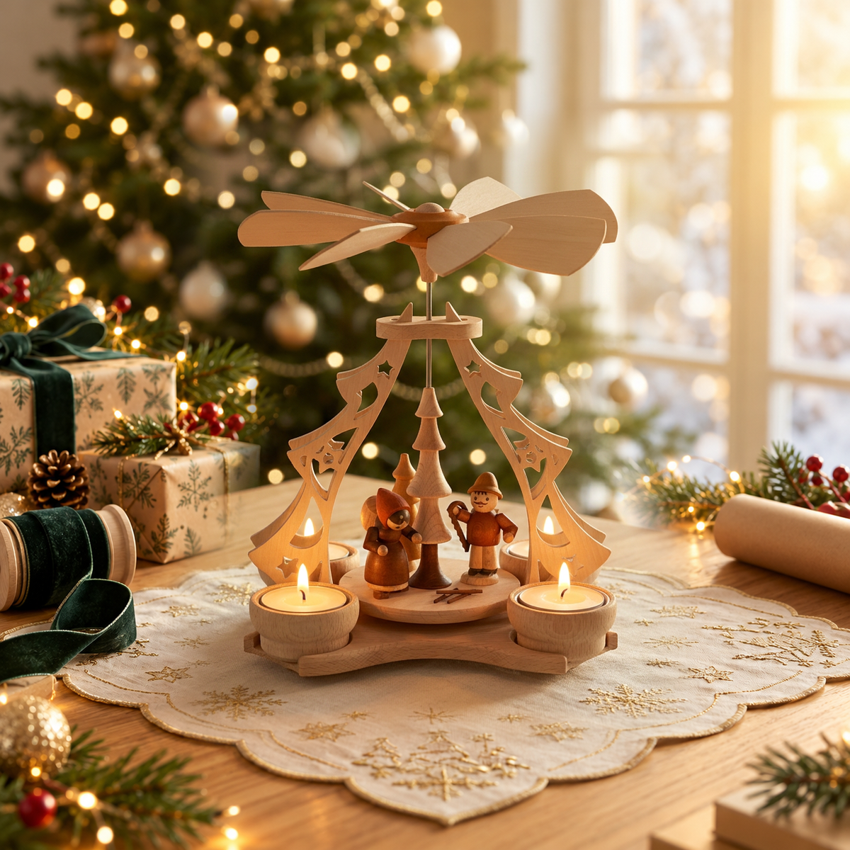 Ansicht 3: Weihnachtspyramide mit Figuren.