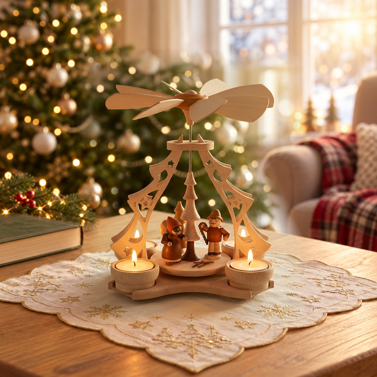 Ansicht 4: Weihnachtspyramide mit Figuren.