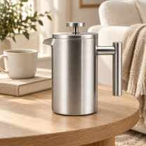 French Press mit Pressstempel und Metallgriff, Silber, Detail- oder Anwendungsansicht 6
