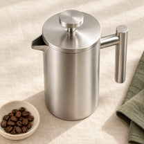 French Press mit Pressstempel und Metallgriff, Silber, Detail- oder Anwendungsansicht 8
