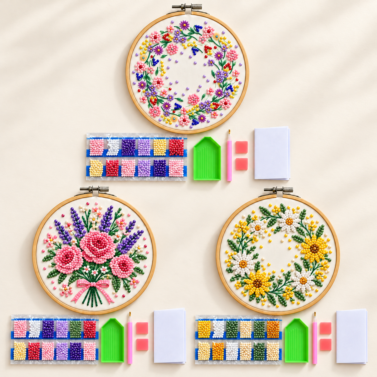 3 florale Diamond-Painting-Projekte, vollständige Kits, Ansicht 3