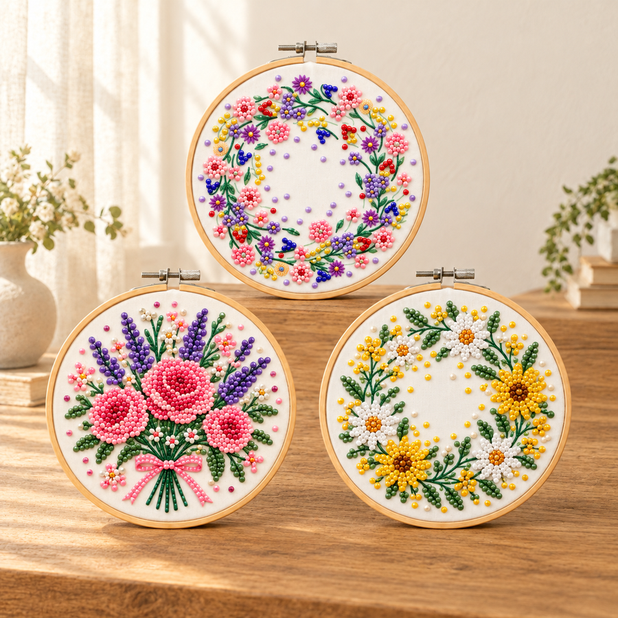 3 florale Diamond-Painting-Projekte, fertige Ergebnisdarstellung, Ansicht 4