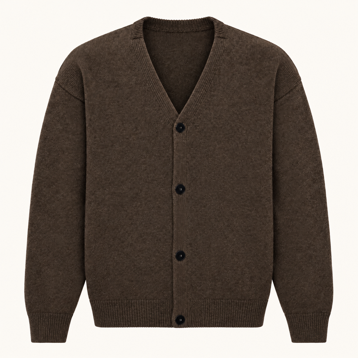 Strickcardigan mit V-Ausschnitt und vier Knöpfen, Braun, Hauptansicht