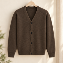 Strickcardigan mit V-Ausschnitt und vier Knöpfen, Braun, Detail- oder Anwendungsansicht 2