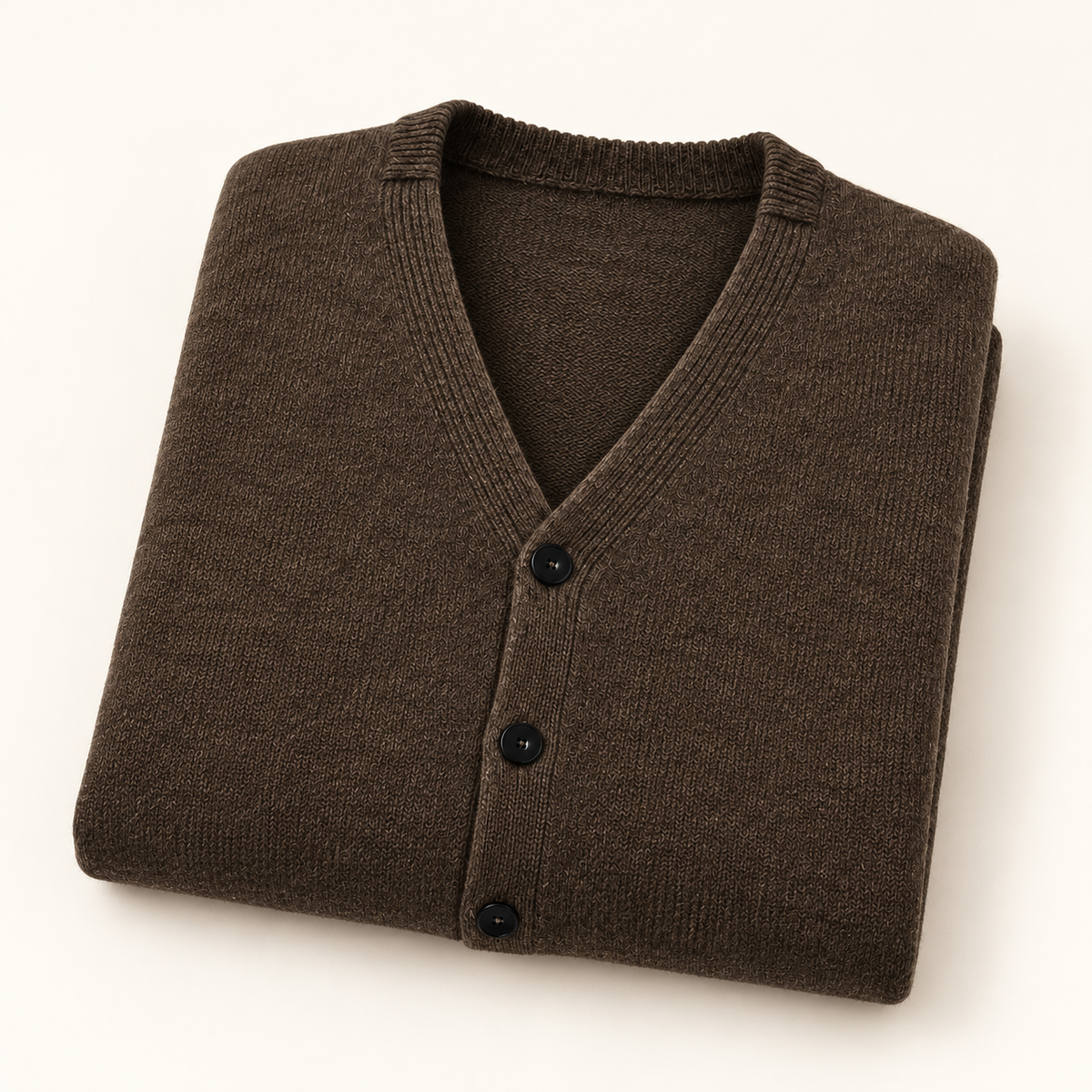 Strickcardigan mit V-Ausschnitt und vier Knöpfen, Braun, Detail- oder Anwendungsansicht 3