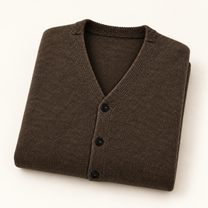 Strickcardigan mit V-Ausschnitt und vier Knöpfen, Braun, Detail- oder Anwendungsansicht 3