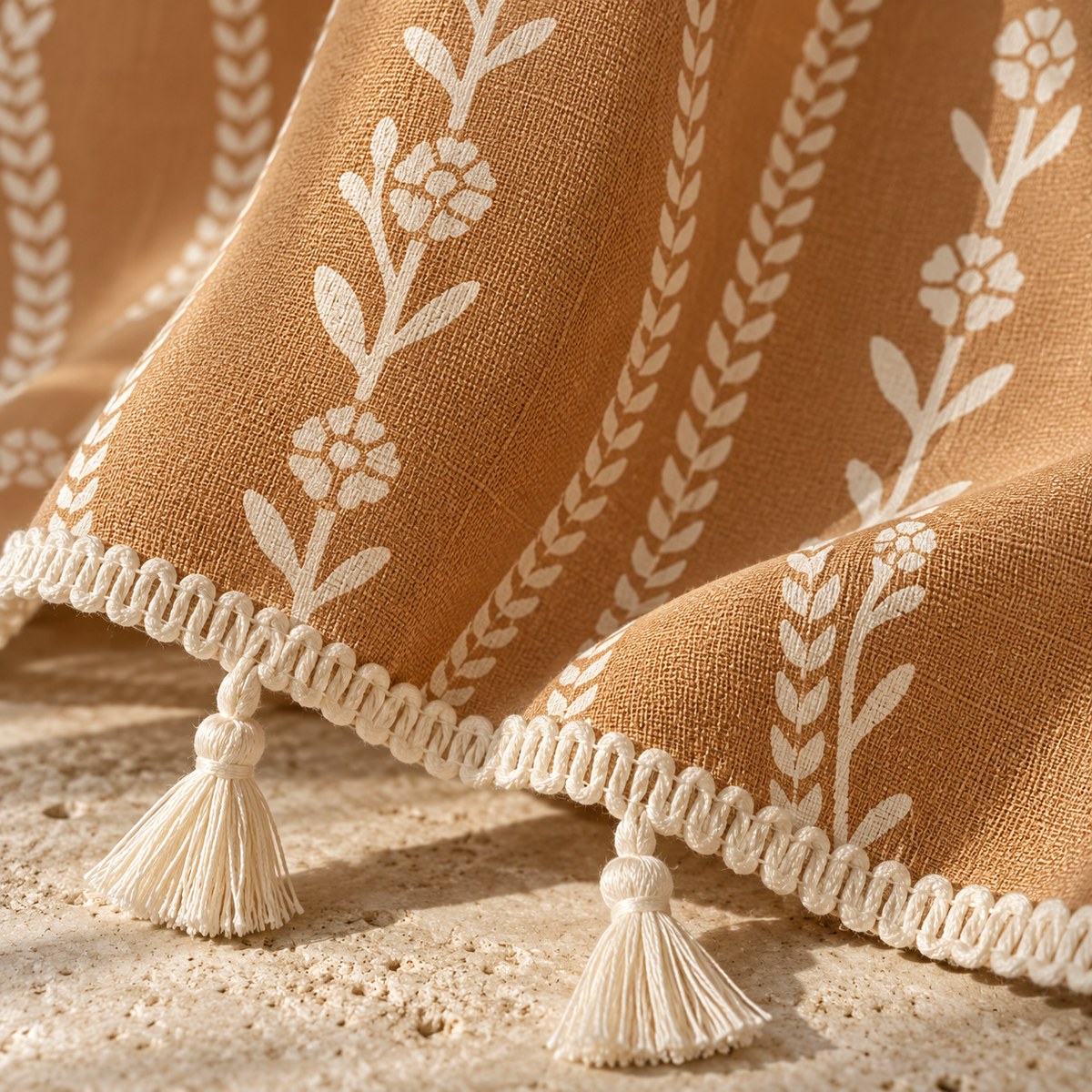 Vorhang mit Ährenmuster und Quasten, Beige, ca. 150 × 201 cm, Detail- oder Anwendungsansicht 3