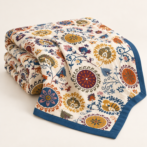 Tagesdecke mit floralem Muster, Creme, ca. 201 × 231 cm