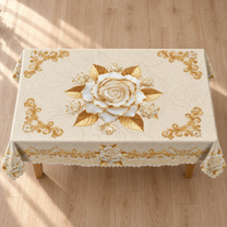 Tischdecke mit Rosenmuster, Beige, 140 × 180 cm, Detail- oder Anwendungsansicht 4