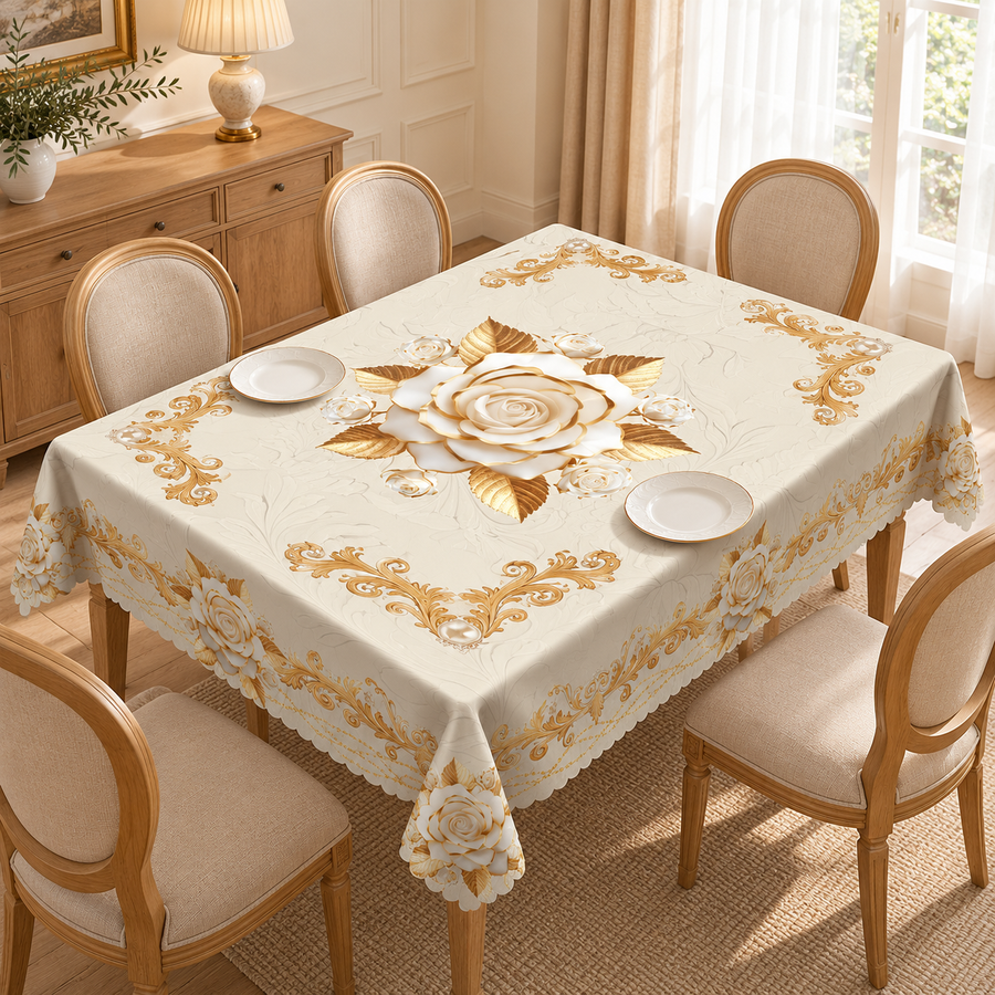 Tischdecke mit Rosenmuster, Beige, 140 × 180 cm, Detail- oder Anwendungsansicht 5